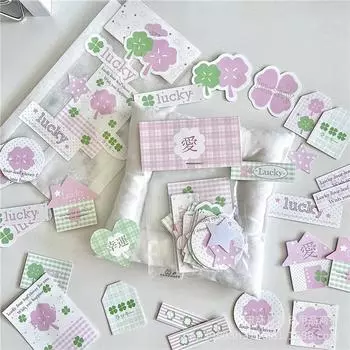 40 шт. Самоклеящиеся наклейки с изображением счастливого четырехлистного клевера для фотокарточек, упаковочные пакеты для журналов, наклейка-декор