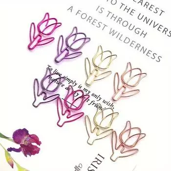 40 шт. Скрепка в виде тюльпана, цветок, креативный мультфильм, милый канцелярский зажим, офисная форма, металлический зажим 40pcs золотой