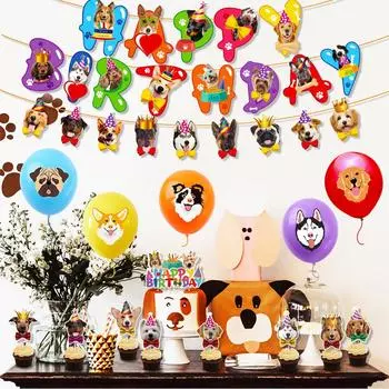 40 шт. товары для вечеринки по случаю дня рождения собаки, в комплект входят воздушные шары для торта, баннеры с собаками