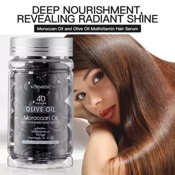 40 шт./упаковка капсул с эссенцией оливкового масла, богатой поливитаминами, для ухода за волосами, для создания гладких и струящихся волос, подходит для всех типов волос чёрный