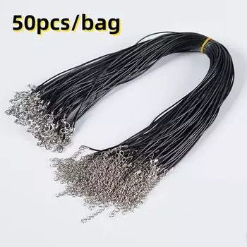 40 шт. Вощеной нити свитер цепи ожерелье с пряжкой-лобстером черная кожаная веревка ожерелье DIY ювелирные изделия аксессуары подвеска веревка вощеная кожаная веревка 40pcs