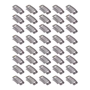 40 шт. зажимы для париков из нержавеющей стали с 9 зубцами, надежно удерживают накладные волосы, зажим для накладных волос, 32 мм, темный темно-коричневого