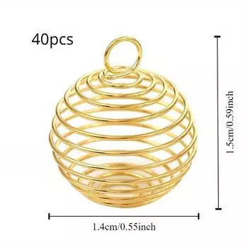 40 шт. Железный полый кулон с подвесным пружинным шариком, кулон с полым фонарем, пружинным шариком, серьги-подвески своими руками, ювелирные аксессуары 40pcs золотистый