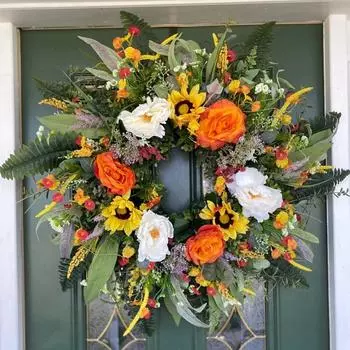 40 см Цветочные венки из полевых цветов для входной двери Весна Лето Искусственный шелковый венок для входной двери Домашняя стена Свадебный фестиваль Сельский дом Праздничный декор разноцветный