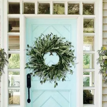 40 см искусственный венок из зеленых оливковых бобов, венок из зелени с листьями оливы, для входной двери, фермерского дома, стены, окна, фестиваля, свадьбы, декора зелёный