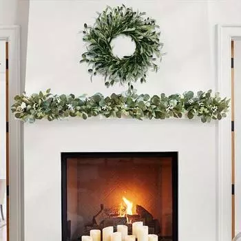 40 см искусственный зеленый оливковый венок, венок из зелени с листьями оливы, оливковыми бобами для входной двери, фермерского дома, стены, окна, праздничного свадебного декора зелёный