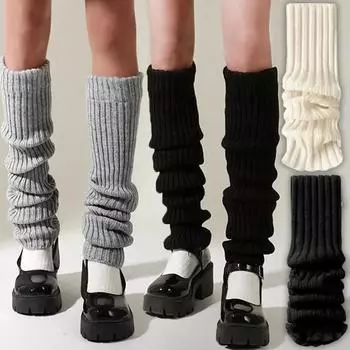 40 см JK College Style вязаные теплые носки осень-зима выше колена сапоги манжеты удлиненные гетры женские длинные носки Лолита 1Pair чёрный