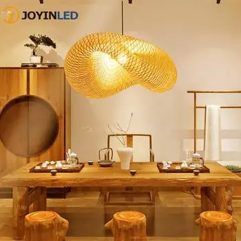 40 см китайский бамбуковый подвесной светильник ручной работы, плетеный ротанговый волнистый абажур, подвесные светильники для ресторана, прохода, чайной комнаты, дома, для помещений 6000K