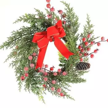 40 см Красный бант Венок Искусственная сосна Красные ягоды Рождественское украшение Подвеска на дверь Американский кантри Настенное украшение Дерево 40cm