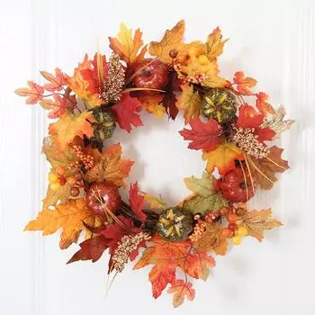 40 см Осенний дверной венок Рождественское украшение на Хэллоуин Тыква Ягода Шишка Клен Искусственный венок оранжевый
