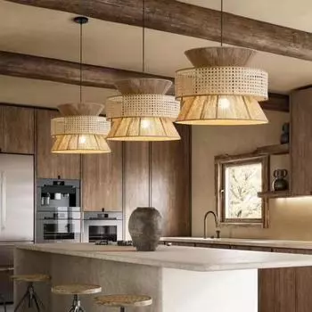 40 см Простые подвесные светильники из пеньковой веревки, ручная плетеная люстра из ротанга, декоративное освещение для чайной комнаты в стиле дзен NO BULB чёрный