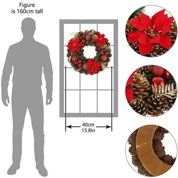 40 см Рождественская гирлянда, рождественское украшение, еловый рождественский венок, входная дверь, домашняя вечеринка, подвесная гирлянда, декор для вечеринки 40cm