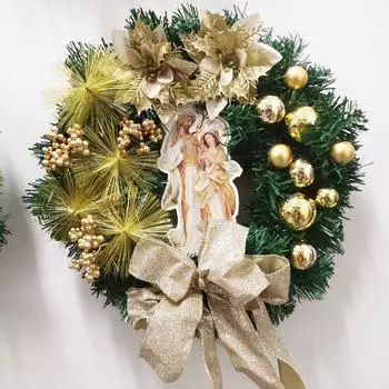 40 см Рождественский венок Иисуса на двери висит 1 шт. Золотой Иисус 40cm