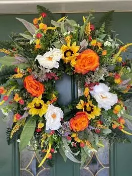 40 см шелковые венки из цветов для входной двери на лето, весну, все сезоны, венок для дома, улицы, круглый год, украшение крыльца фермерского дома, наружное украшение