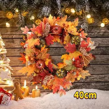 40 см венок для входной двери, осенний тыквенный кленовый лист, сосновая шишка, урожай, венок, декор стены, орнамент, искусственный венок 40 cm
