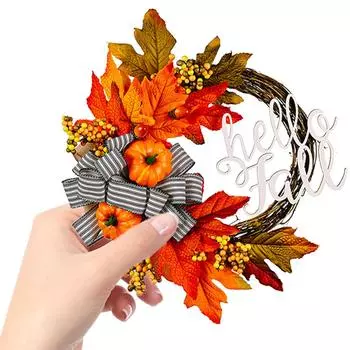 40 см венок из тыквы с кленовыми листьями, искусственный венок из тыквы ручной работы, гирлянда из тыквенных ягод для украшения вечеринки по случаю Дня благодарения 40cm