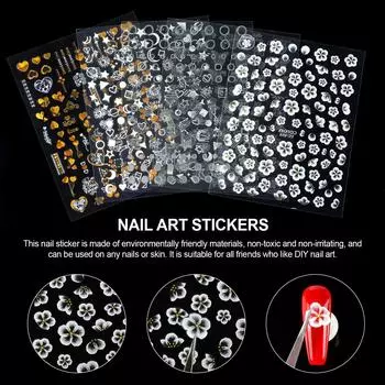 40 стилей наклейки для ногтей на выбор, инструменты для дизайна ногтей, 3D лазерные серебристые наклейки с водяными знаками, наклейки «сделай сам»