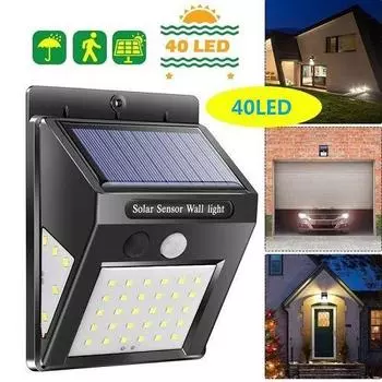 40 светодиодов водонепроницаемый PIR датчик движения, активированный солнечный светильник, уличный садовый настенный светильник 30LED чёрный