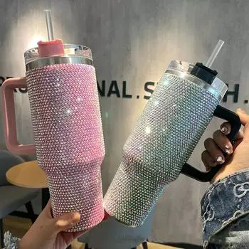 40-унциевый стакан с ромбовидной ручкой и принтом коровьего леопарда, современный стакан, термокружка, многоразовая бутылка для воды из нержавеющей стали, дорожная кружка 1200ml