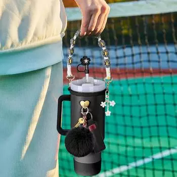 40 унций Подвеска для стакана Аксессуары для Stanley Cup Бутылка для воды Ботинок Соломинка Крышка Ручка Ремешок Брелок Помада Мешочек Украшение для чашки чёрный