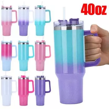 40 унций соломенная двухслойная термокружка с ручкой для путешествий из нержавеющей стали с вакуумной термоизоляцией для женщин и мужчин