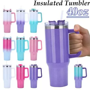 40 унций соломенный изолированный стакан из нержавеющей стали с двойным слоем изоляции кружка с вакуумной термоизоляцией для холодных горячих напитков белый