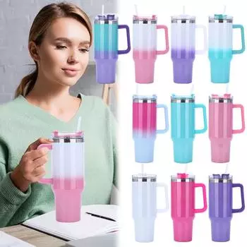 40 унций соломенный изолированный стакан с ручкой двухслойная изолированная чашка из нержавеющей стали вакуумная термоизолированная кружка для женщин и мужчин белый