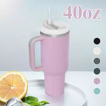 40 унций стаканы с ручкой, изолированная крышка из нержавеющей стали, соломенные кружки для путешествий в машине, кофейные чашки для путешествий на открытом воздухе 40oz светло-фиолетовый