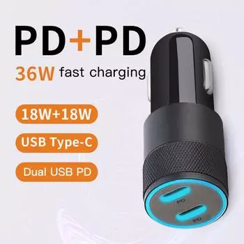 40 Вт двойное зарядное устройство типа C Pd+pd двойное автомобильное зарядное устройство Pd адаптер для быстрой зарядки автомобильный прикуриватель для телефона iPhone Samsung