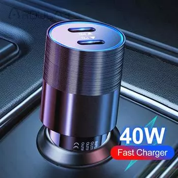 40 Вт USB C быстрое автомобильное зарядное устройство 2 порта Type C Pd автомобильное зарядное устройство для iPhone 13 12 11 Pro Max Samsung мобильный телефон адаптер питания в автомобиле чёрный