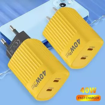 40 Вт USB C зарядное устройство быстрая зарядка QC 3.0 Dual PD зарядное устройство Type C быстрое зарядное устройство адаптер для iPhone 16 15 14 Xiaomi Samsung Huawei телефон EU Plug белый