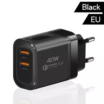 40 Вт USB-зарядное устройство Quick Charge 3.0 с двумя портами для быстрой зарядки iPhone, Samsung, Xiaomi, адаптер для быстрой зарядки мобильных телефонов, вилка ЕС и США Black EU Plug
