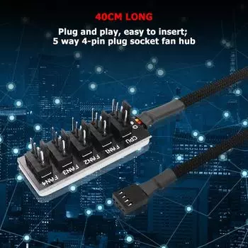 40cm 1 to 5 4-Pin Molex TX4 PWM Fan CPU HUB Splitter PC Case Chasis Cooler Power Extension Cable Adapter Controller чёрный