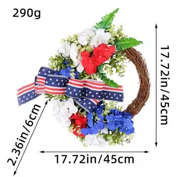 40Cm American National Day Wreath, Independence Day Bow Rattan Ring Door Pendant Window Scene Decoration