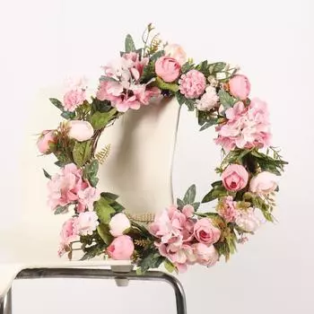 40cm Fake Peony Artificial Peony Flower Wreath Silk Flower Door Wreath with Green Leaves Spring Wreath for Front Door Wedding Wall Home Decor шампанского