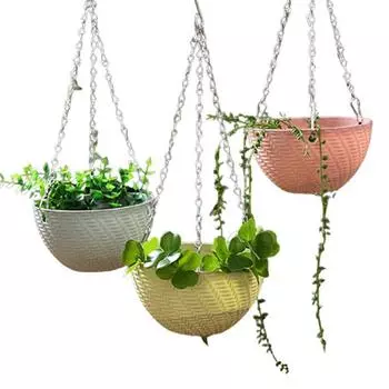 40cm Imitation Rattan Hanging Basket Flower Pot Chain With 3 Hooks Basin Hydroponic Plants Plant Grow Basin Home Garden Decor чёрный