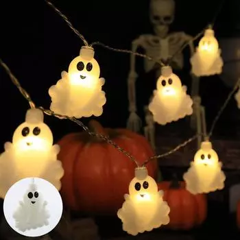 40LEDS Halloween String Lights Battery Operated Ghost String Lights Cute Halloween Lights Indoor for Party Decorations USB 677 1.5m 10balls USB