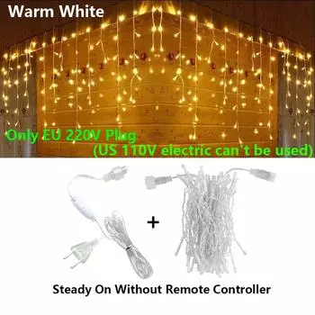 40M Led Curtain Icicle String Fairy Lights Garland Remote Outdoor For Christmas New Year Birthday Wedding Street Holiday Decor 3.5M&EU Plug