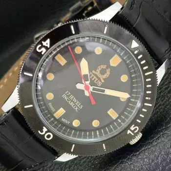 40MM REFURBISHED TITUS SWISS MENS TURNABLE BEZEL BLACK DIAL WATCH a430775-2 R104-a430775