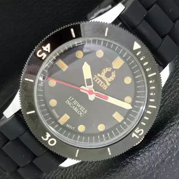 40MM REFURBISHED TITUS SWISS MENS TURNABLE BEZEL BLACK DIAL WATCH a430736-2 R104-a430736