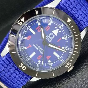 40MM REFURBISHED TITUS TURNABLE BEZEL SWISS MENS BLUE DIAL WATCH 430507-2 R103-a430507