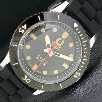 40MM TURNABLE BEZEL MENS REFURBISHED SWISS TITUS BLACK DIAL WATCH a430728-2 R104-a430728