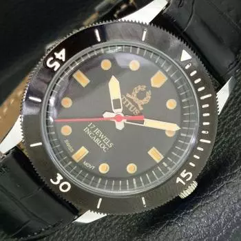 40MM TURNABLE BEZEL MENS REFURBISHED SWISS TITUS BLACK DIAL WATCH a430767-2 R104-a430767