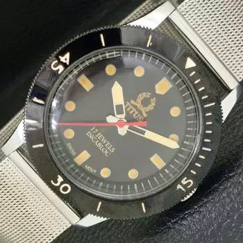 40MM TURNABLE BEZEL MENS REFURBISHED SWISS TITUS BLACK DIAL WATCH a430793-2 R104-a430793