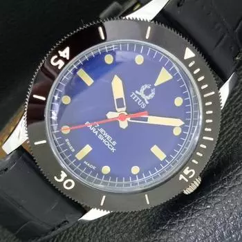 40MM TURNABLE BEZEL TITUS MENS REFURBISHED SWISS BLUE DIAL WATCH 430566-2 R103-a430566