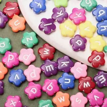 40pcs 10.5mm Charms Mix A-Z Alphabet Letter Flower Shape Loose Beads DIY Bracelet Jewelry Accessory