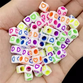 40Pcs 7mm Square Heart Loose Beads Pendant DIY For Jewelry Making Charms Necklace Bracelet Accessories Material