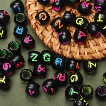 40pcs 8*9mm Alphabet Big Hole Acrylic Letter Beads Cylinder For Jewelry Making DIY Bracelet Necklace Charms Accessories