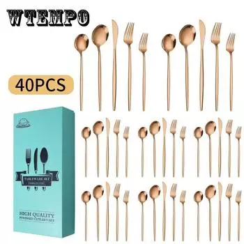 40pcs / 8 комплектов нержавеющая сталь столовая посуда набор нож торт вилка чайные ложки столовые приборы столовые приборы набор кухонная посуда набор домашняя вечеринка ужин набор посуда посуда 40 pcs set