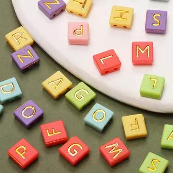 40Pcs 9*7mm Acrylic Letter Pattern Flat Square Double Hole Beads For Jewelry Making Diy Accessories